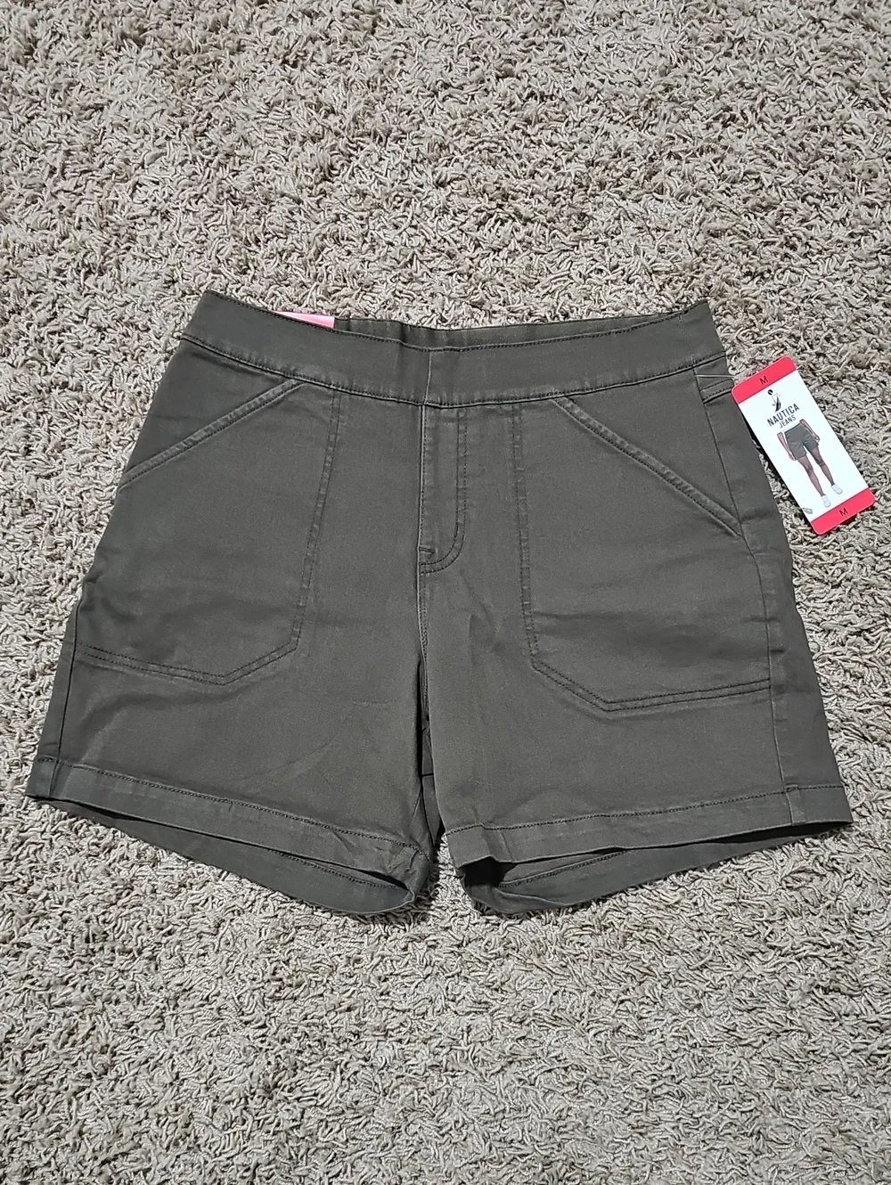 NWT Nautica Jeans Co. Shorts Olive Green Stretch Medium Twill Porkchop Utility